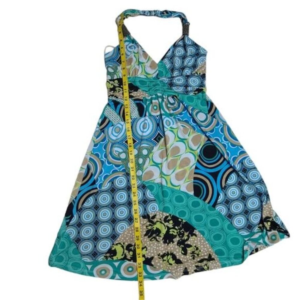 White Mark Patchwork Pattern Halter Neck Sun Dres… - image 7